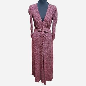 Mango Maxi Dress Womens XS Maroon V-neck Plunging Coquette Flowy Y2k MNG NWOT